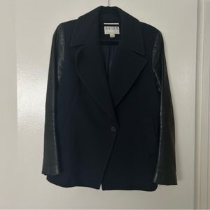 REISS Navy Wool and Black Leather Sleeve Jacket